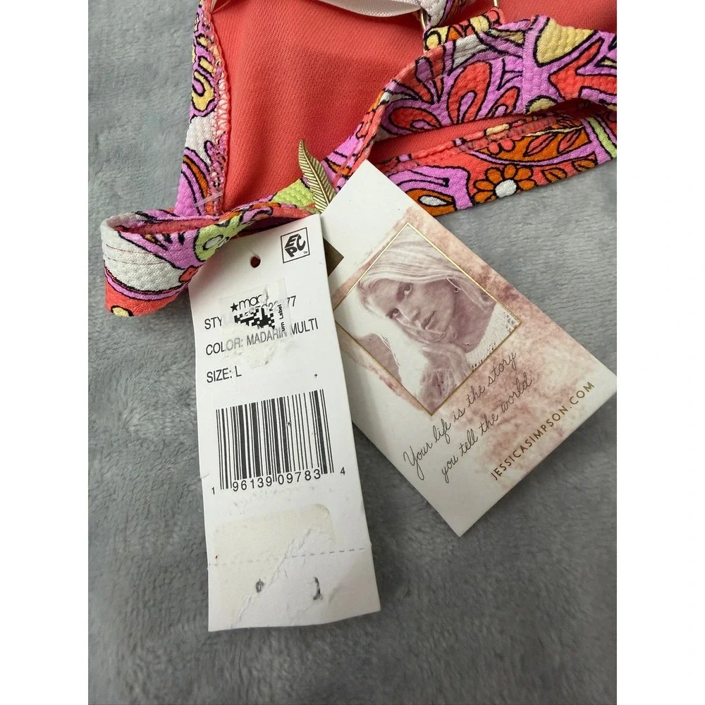 NWT Jessica Simpson Women's Mandarin paisley Thick Strap bikini swim top L $56
